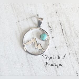 925 Sterling Silver Genuine Turquoise Mountain Design Charm/Pendant Boutique New